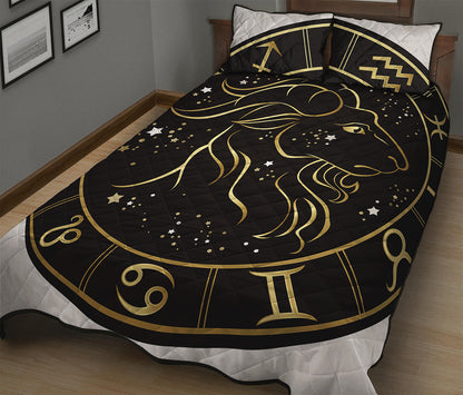 Gold And Black Capricorn Sign Print Quilt Bed Set