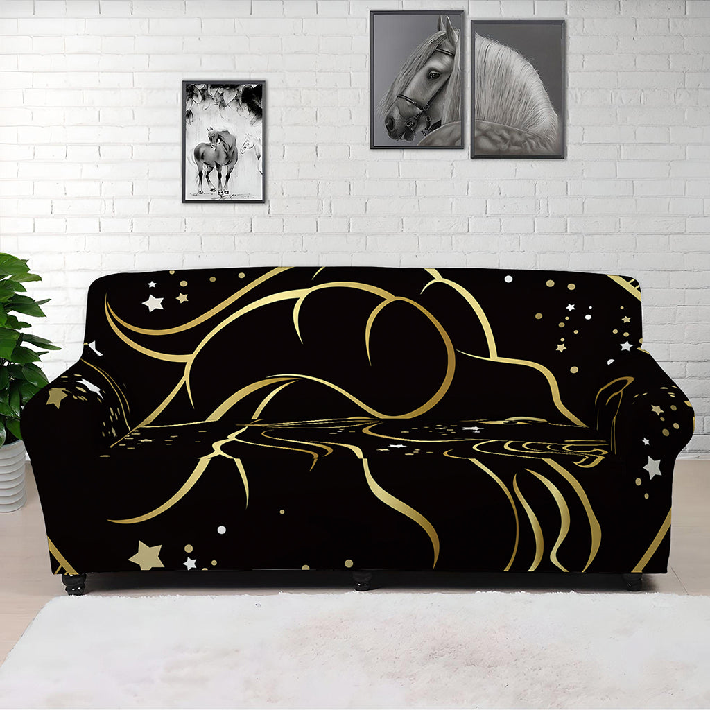 Gold And Black Capricorn Sign Print Sofa Cover
