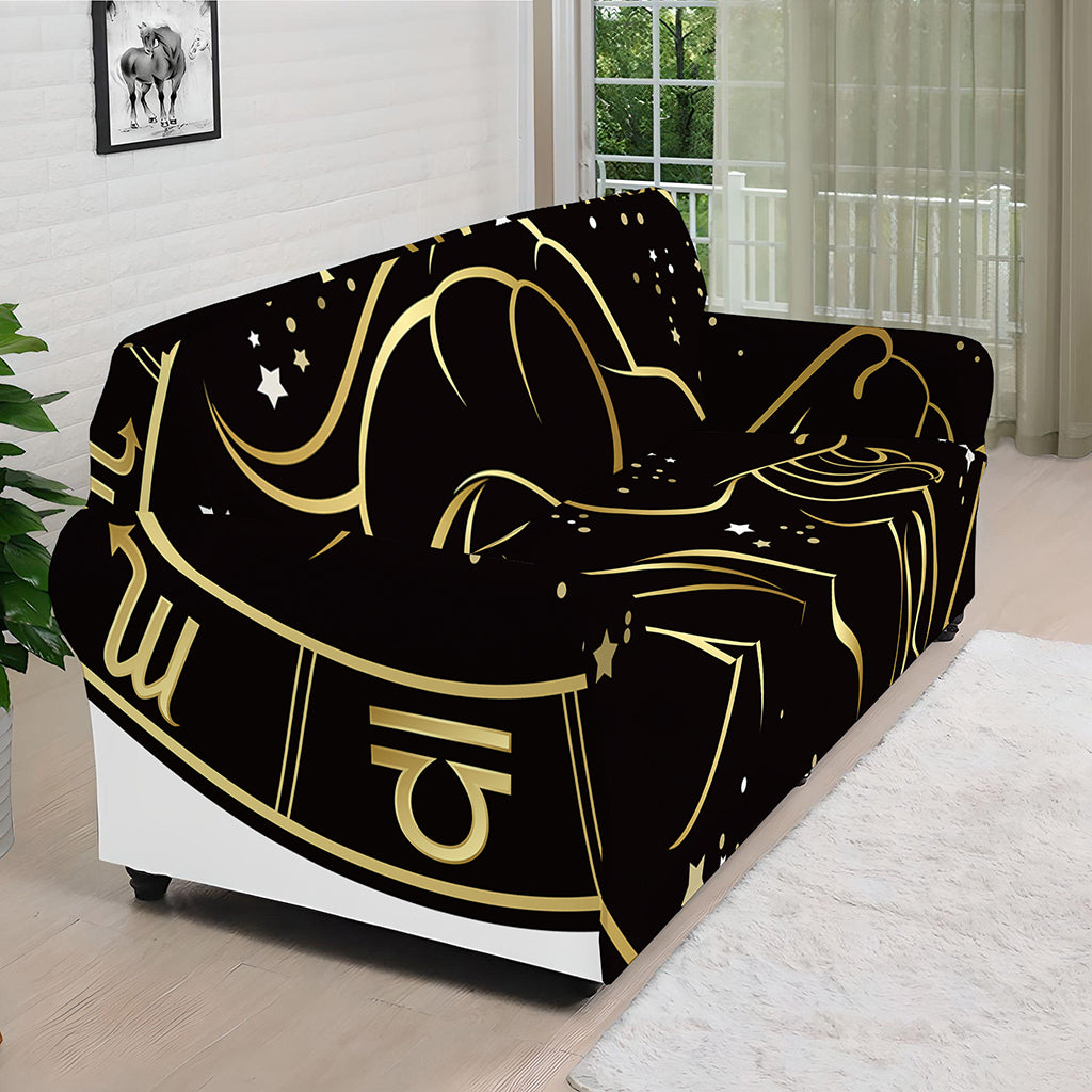 Gold And Black Capricorn Sign Print Sofa Cover