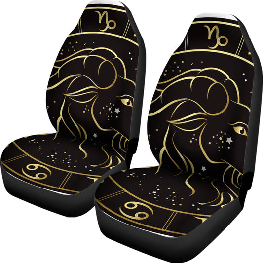 Gold And Black Capricorn Sign Print Universal Fit Car Seat Covers