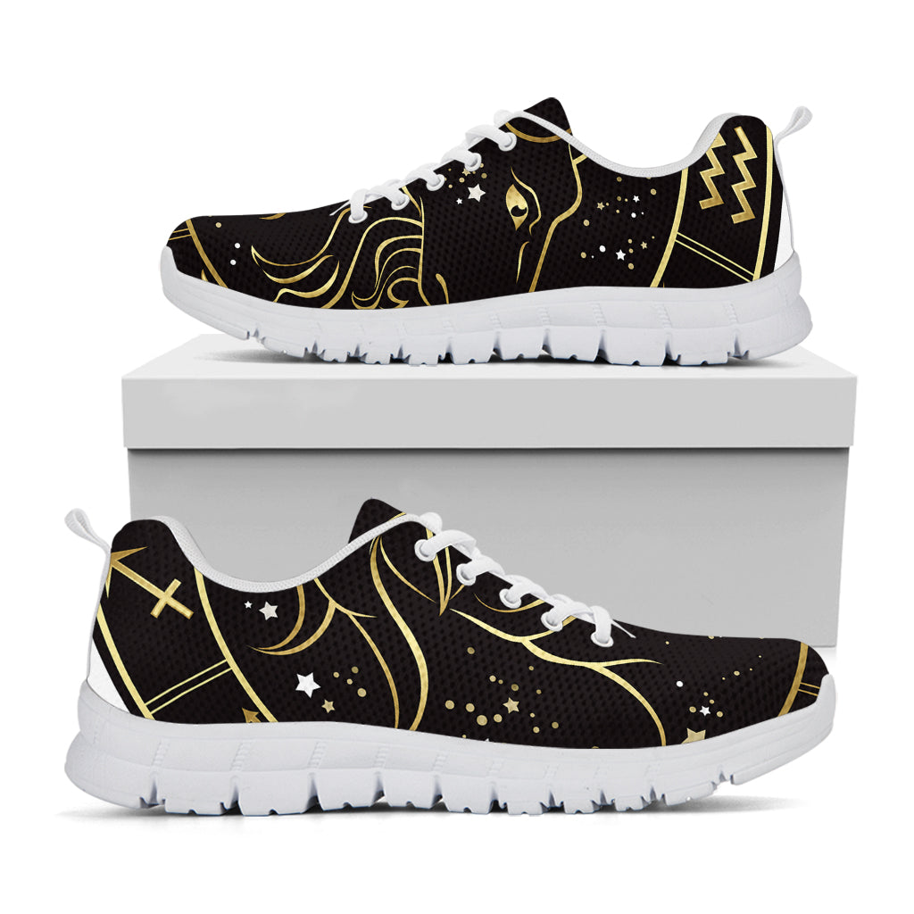 Gold And Black Capricorn Sign Print White Sneakers