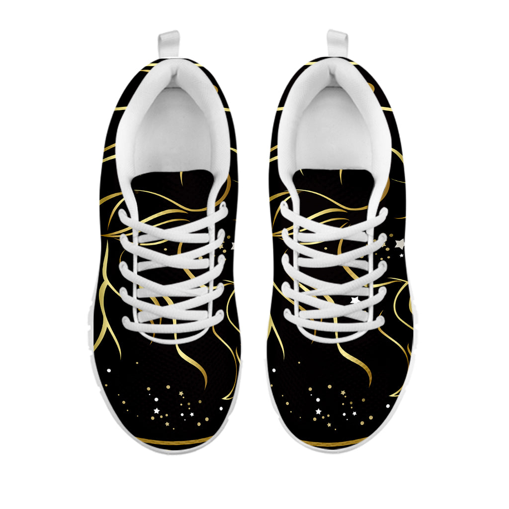 Gold And Black Capricorn Sign Print White Sneakers