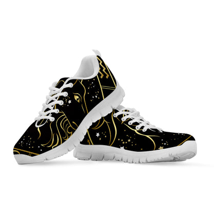Gold And Black Capricorn Sign Print White Sneakers