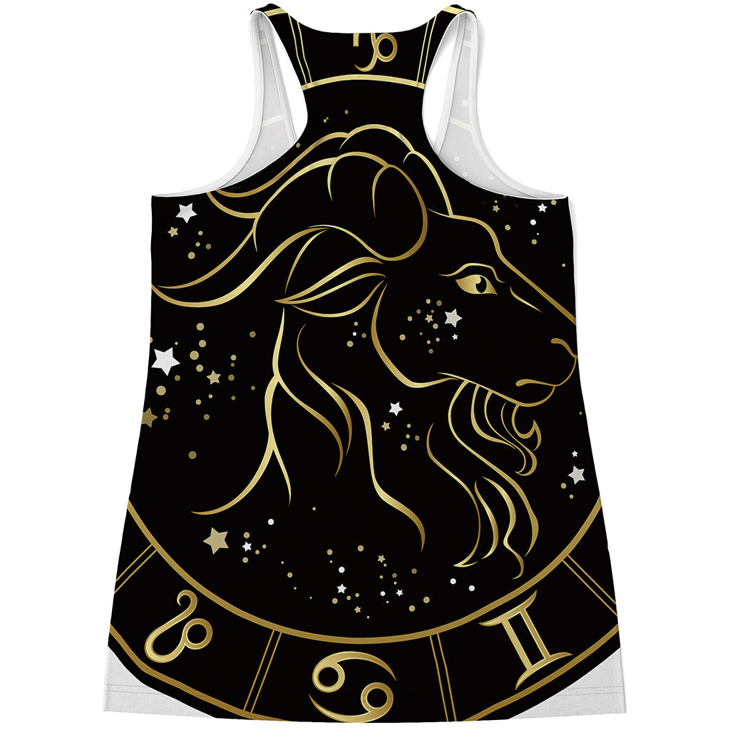 Gold And Black Capricorn Sign Print Women's Racerback Tank Top