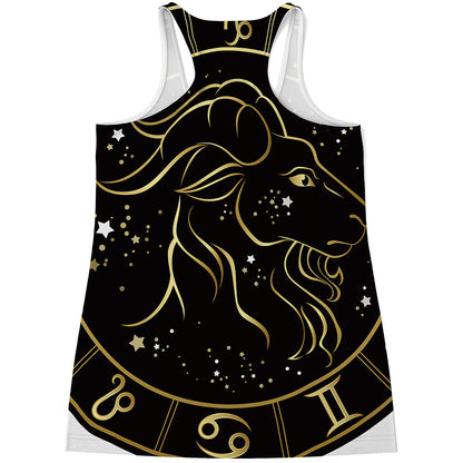 Gold And Black Capricorn Sign Print Women's Racerback Tank Top