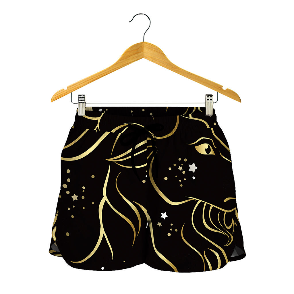 Gold And Black Capricorn Sign Print Women's Shorts