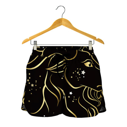 Gold And Black Capricorn Sign Print Women's Shorts