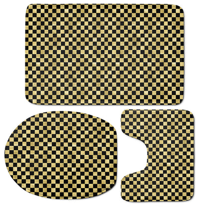 Gold And Black Checkered Pattern Print 3 Piece Bath Mat Set
