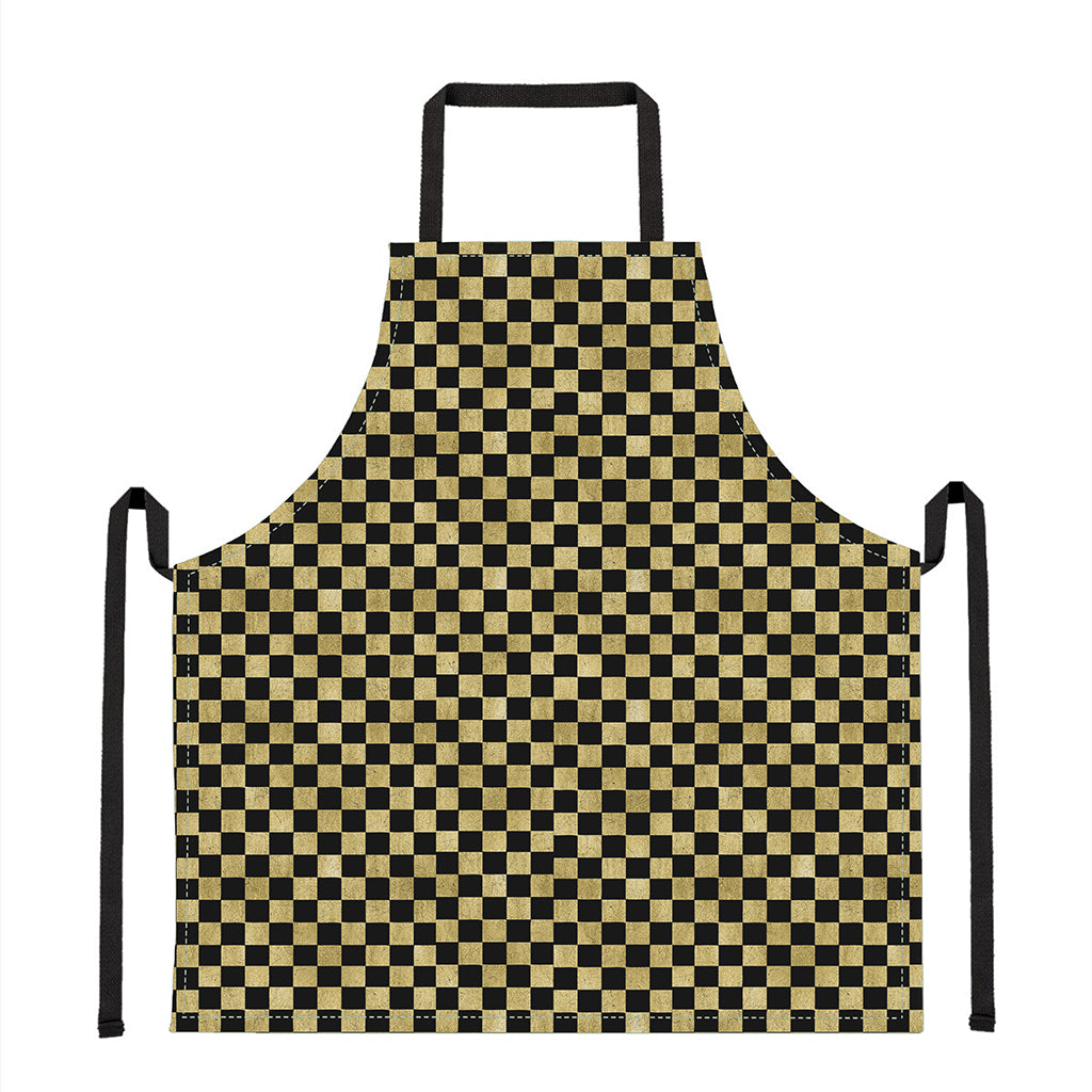 Gold And Black Checkered Pattern Print Apron
