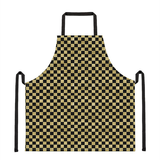 Gold And Black Checkered Pattern Print Apron