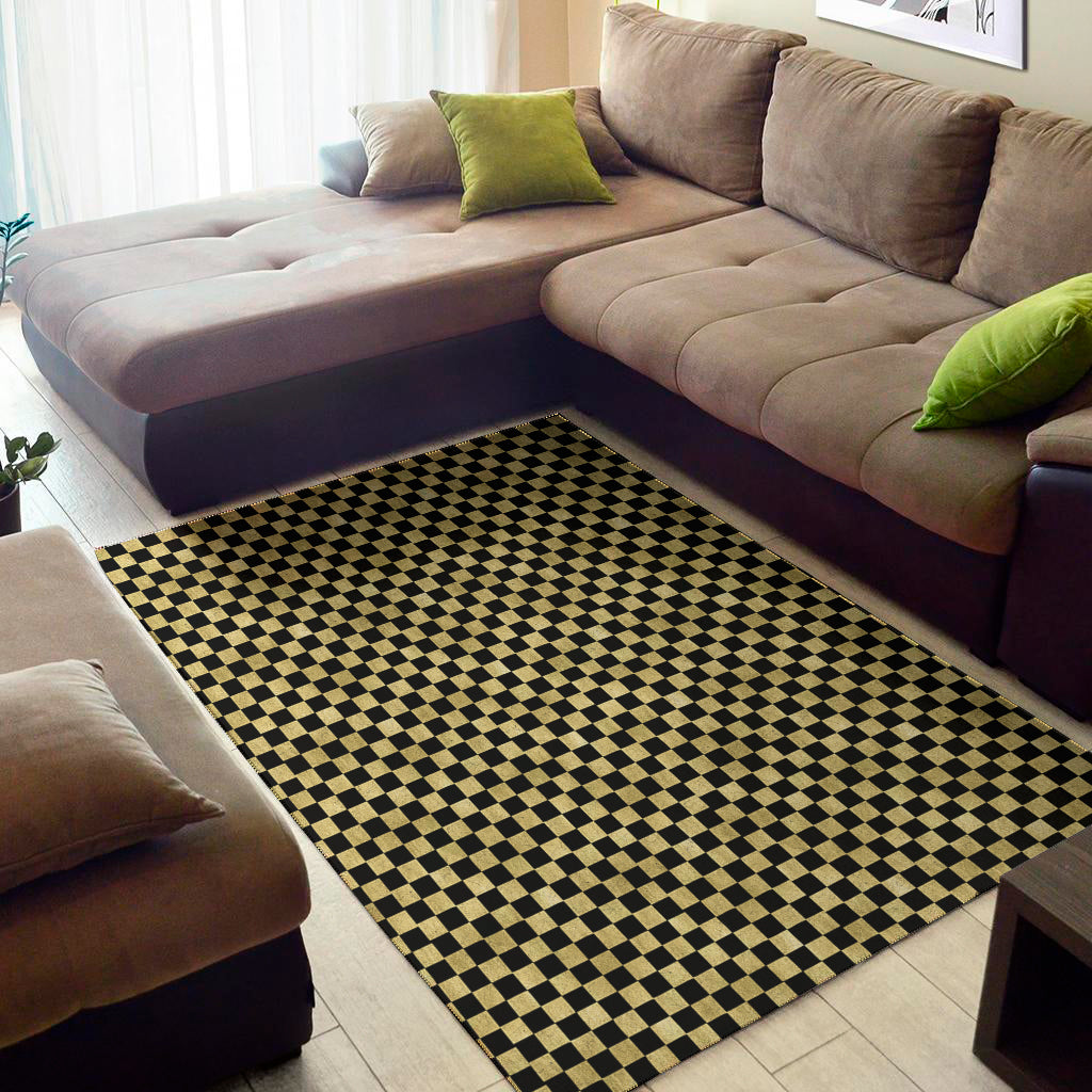 Gold And Black Checkered Pattern Print Area Rug