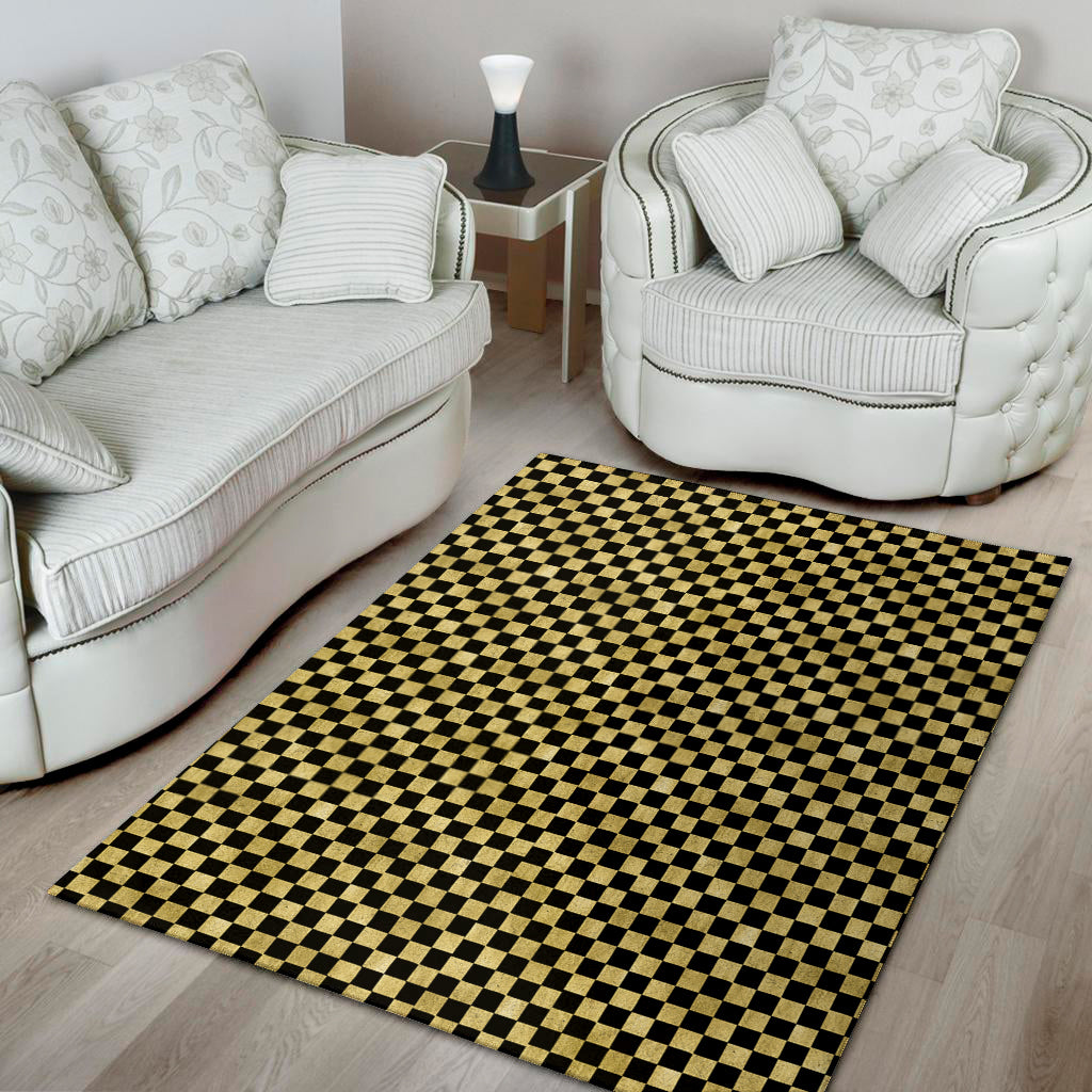 Gold And Black Checkered Pattern Print Area Rug