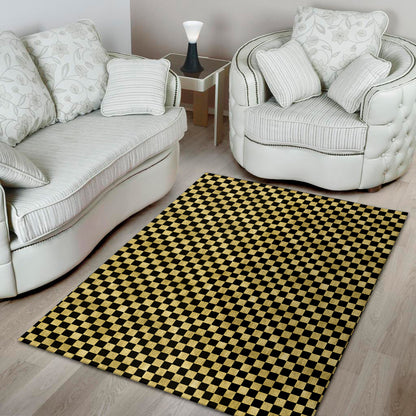 Gold And Black Checkered Pattern Print Area Rug