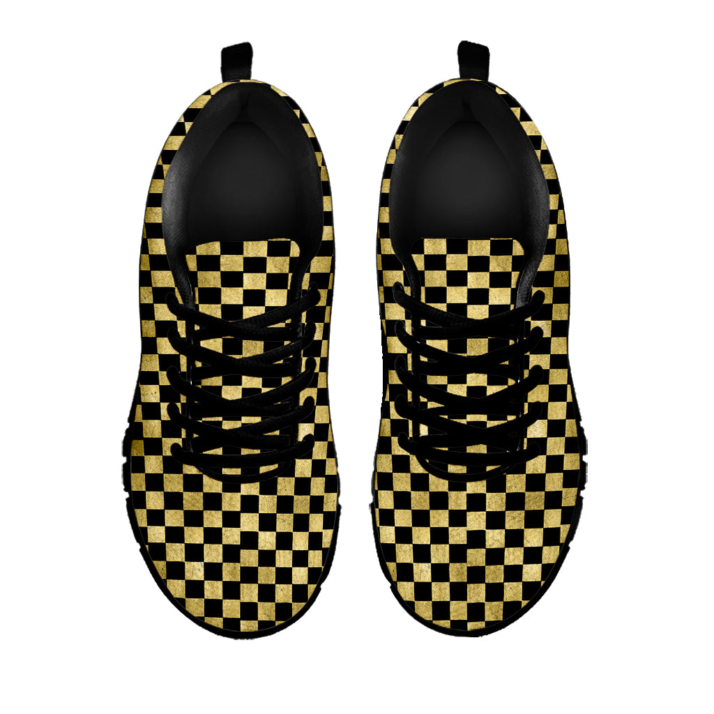 Gold And Black Checkered Pattern Print Black Sneakers