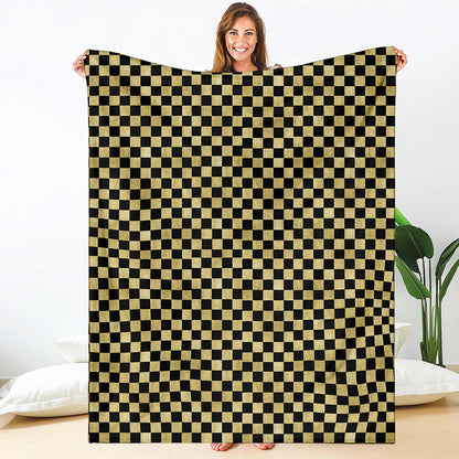 Gold And Black Checkered Pattern Print Blanket