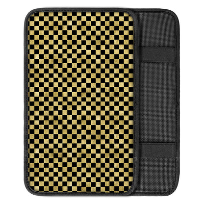 Gold And Black Checkered Pattern Print Car Center Console Cover