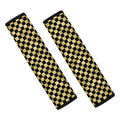 Gold And Black Checkered Pattern Print Car Seat Belt Covers