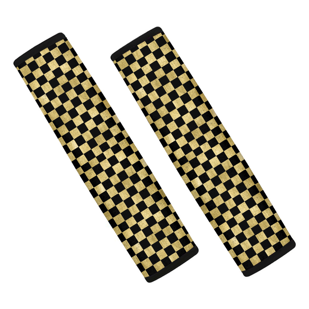 Gold And Black Checkered Pattern Print Car Seat Belt Covers
