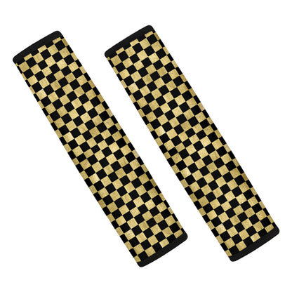 Gold And Black Checkered Pattern Print Car Seat Belt Covers