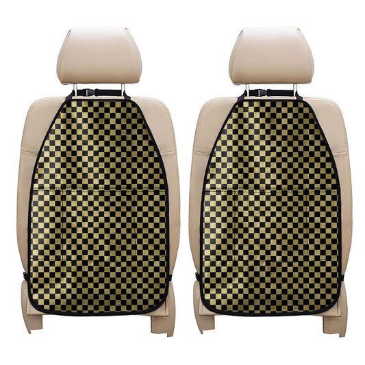 Gold And Black Checkered Pattern Print Car Seat Organizers