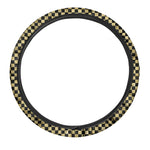 Gold And Black Checkered Pattern Print Car Steering Wheel Cover