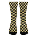 Gold And Black Checkered Pattern Print Crew Socks