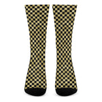 Gold And Black Checkered Pattern Print Crew Socks