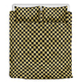 Gold And Black Checkered Pattern Print Duvet Cover Bedding Set