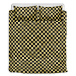 Gold And Black Checkered Pattern Print Duvet Cover Bedding Set