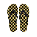 Gold And Black Checkered Pattern Print Flip Flops
