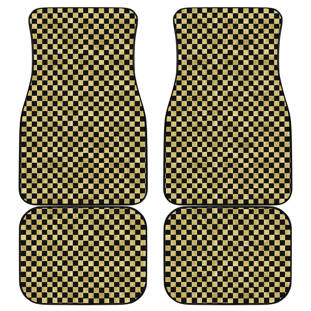 Gold And Black Checkered Pattern Print Front and Back Car Floor Mats