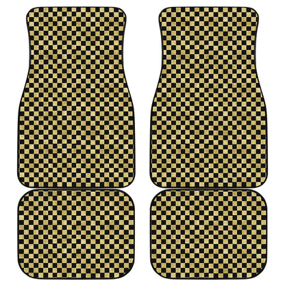 Gold And Black Checkered Pattern Print Front and Back Car Floor Mats