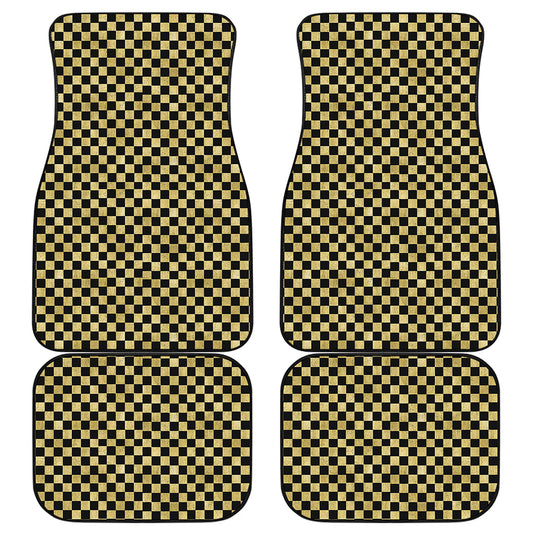 Gold And Black Checkered Pattern Print Front and Back Car Floor Mats