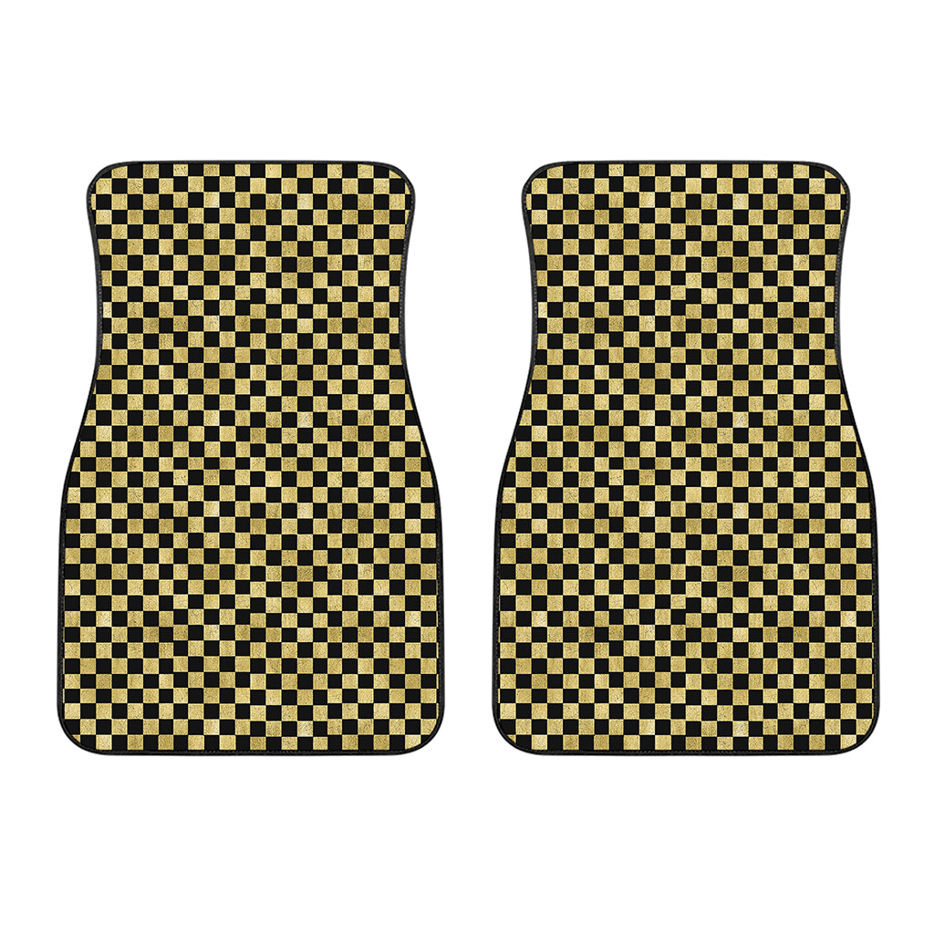 Gold And Black Checkered Pattern Print Front Car Floor Mats