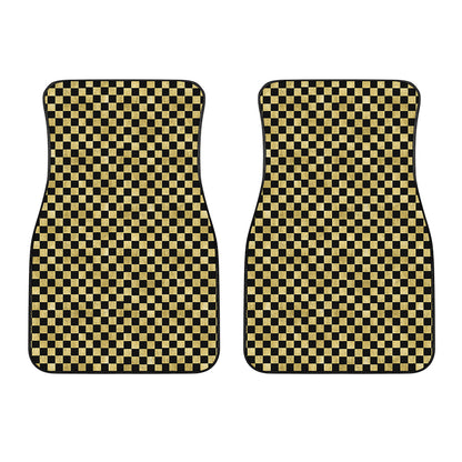 Gold And Black Checkered Pattern Print Front Car Floor Mats