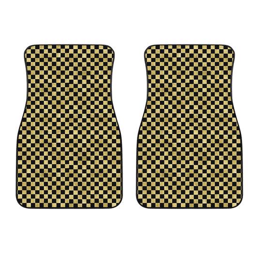 Gold And Black Checkered Pattern Print Front Car Floor Mats