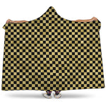 Gold And Black Checkered Pattern Print Hooded Blanket