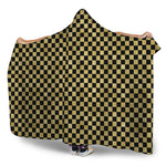 Gold And Black Checkered Pattern Print Hooded Blanket
