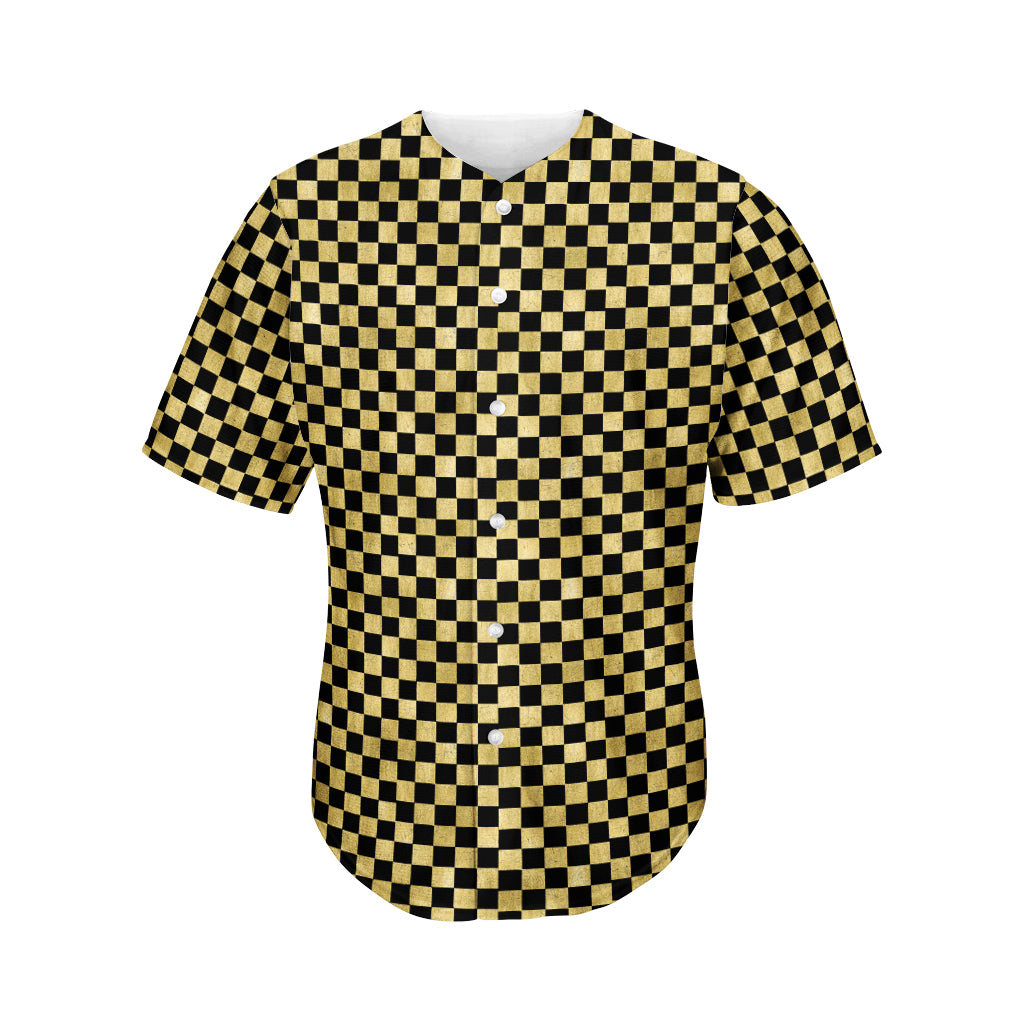 Gold And Black Checkered Pattern Print Men's Baseball Jersey