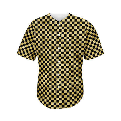 Gold And Black Checkered Pattern Print Men's Baseball Jersey