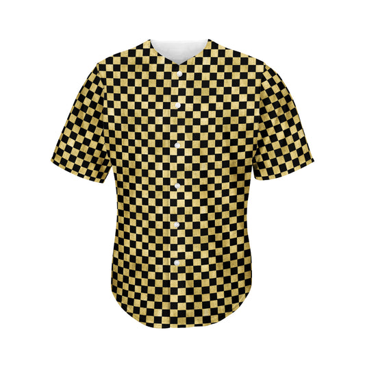 Gold And Black Checkered Pattern Print Men's Baseball Jersey