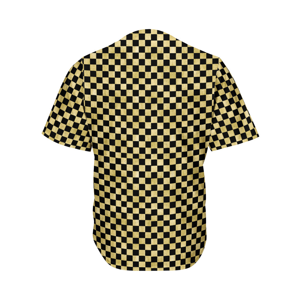 Gold And Black Checkered Pattern Print Men's Baseball Jersey