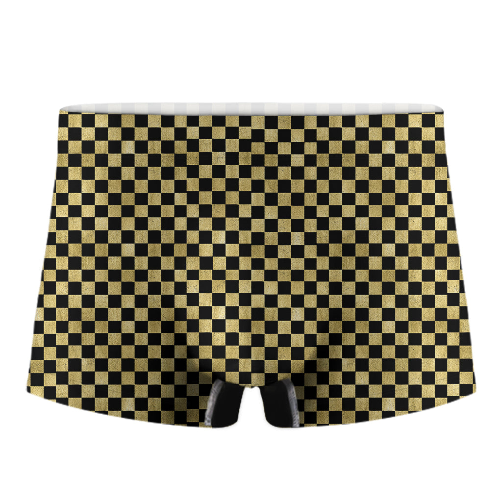 Gold And Black Checkered Pattern Print Men's Boxer Briefs