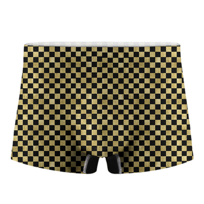 Gold And Black Checkered Pattern Print Men's Boxer Briefs