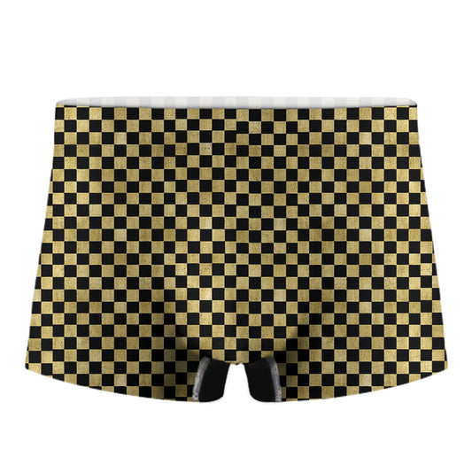 Gold And Black Checkered Pattern Print Men's Boxer Briefs