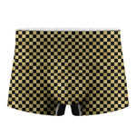 Gold And Black Checkered Pattern Print Men's Boxer Briefs