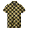 Gold And Black Checkered Pattern Print Men's Short Sleeve Shirt