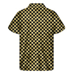 Gold And Black Checkered Pattern Print Men's Short Sleeve Shirt