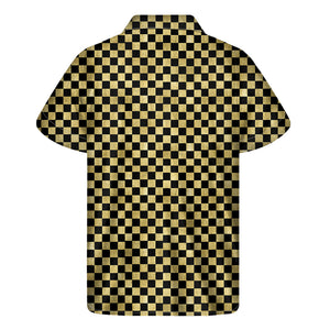 Gold And Black Checkered Pattern Print Men's Short Sleeve Shirt