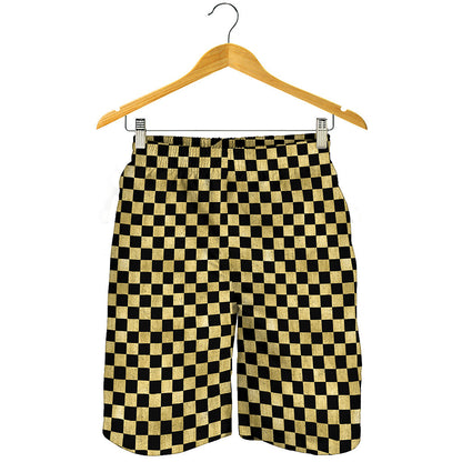 Gold And Black Checkered Pattern Print Men's Shorts